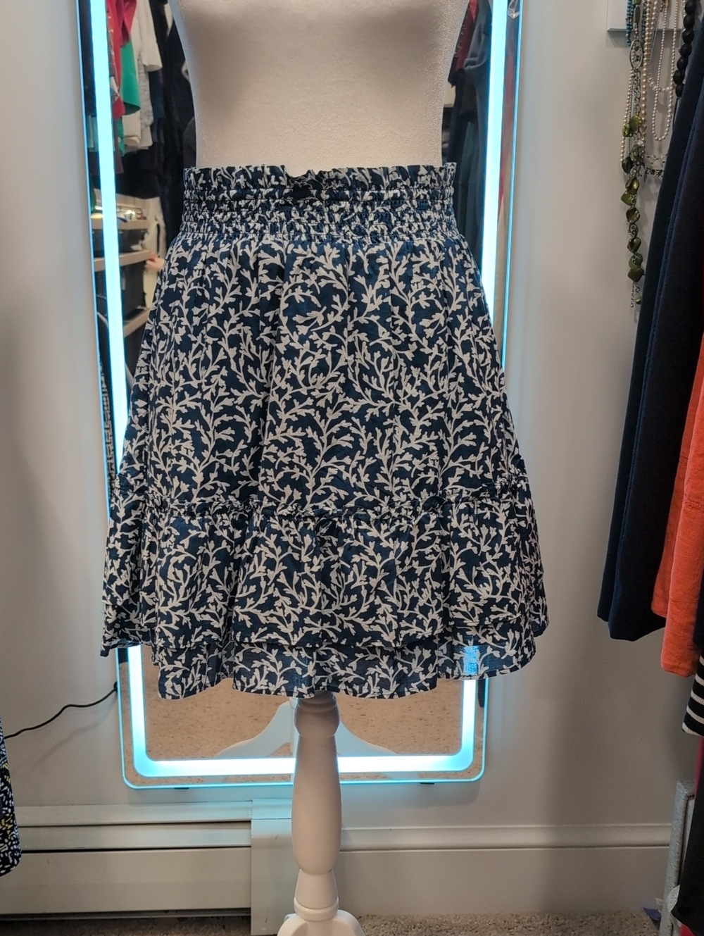 J. Crew Navy and White Floral Tiered Mini Skirt